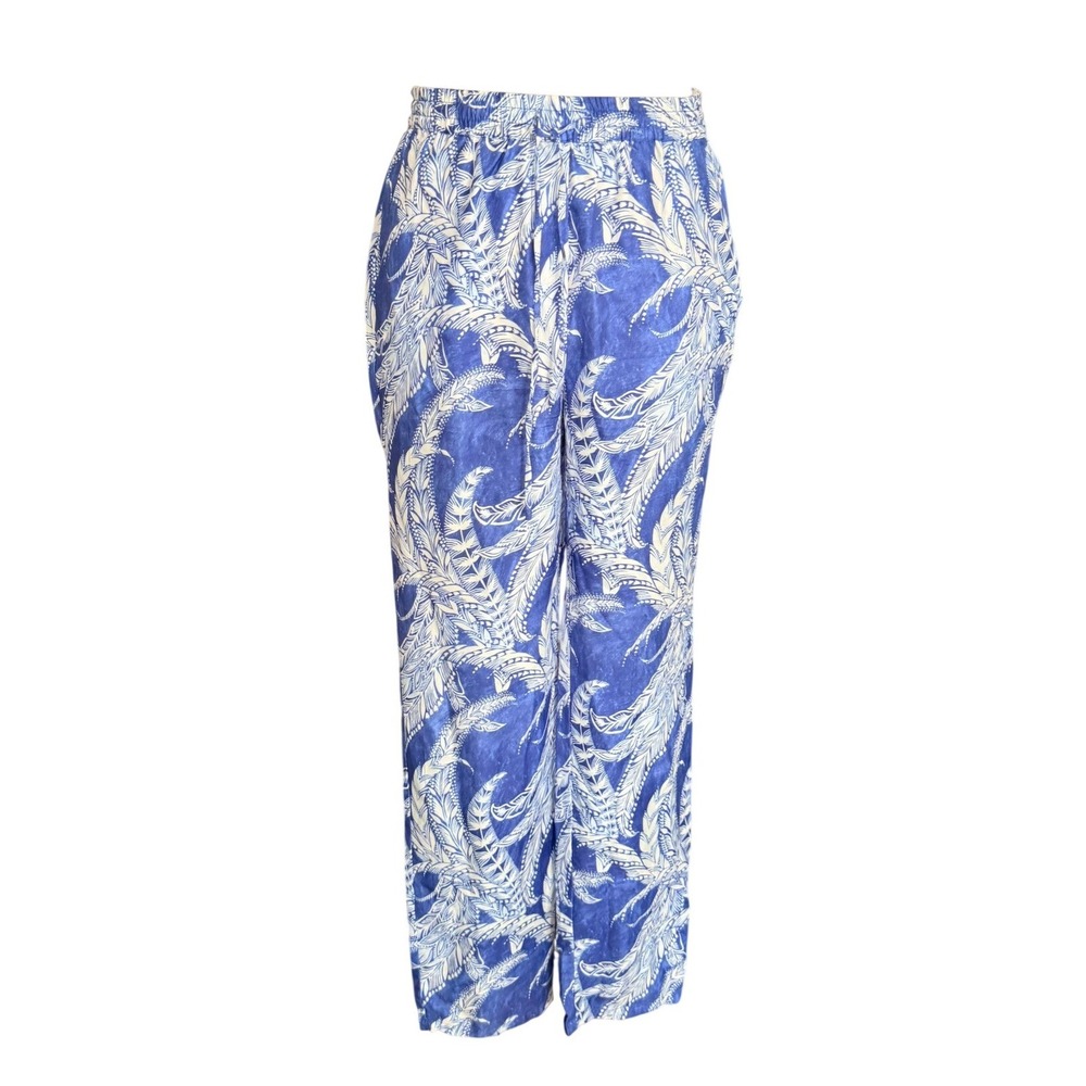 J.McLaughlin Blue White Silk Blend‎ Palm Print Drawstring Pants XS Tropical
